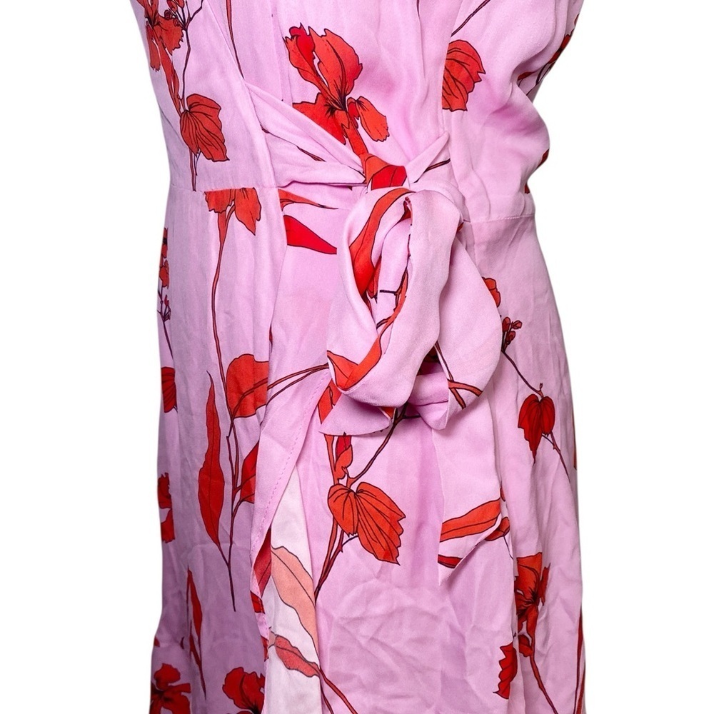 Parker Pink & Red Floral Pink Wrap Dress with Flounce Sleeves - Picture 6 of 16